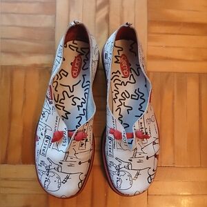 CLAMP White and Red Graphic Loafers.Size 7
